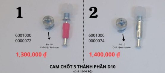 bộ cam chốt 3 thành phần D10 (Hợp kim kẽm)