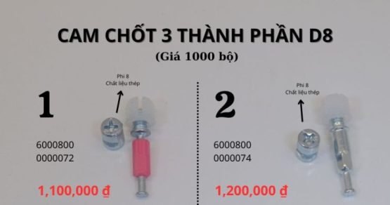 Bộ cam chốt 3 thành phần D8 (Hợp kim kẽm)
