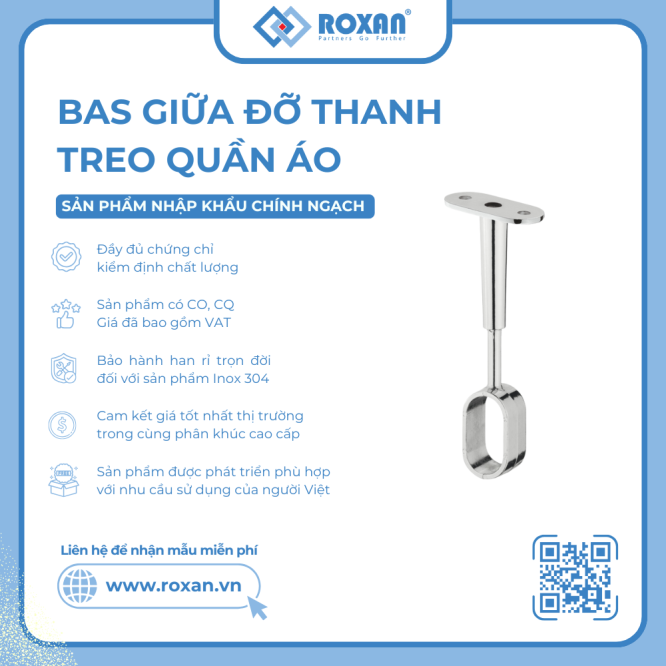 Bas Giữa Đỡ Thanh Nhôm Móc Treo Quần Áo