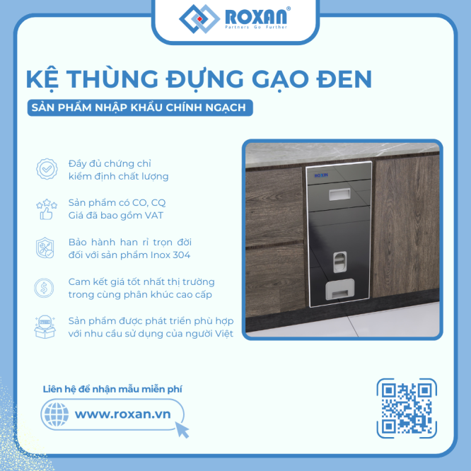 Thùng Đựng Gạo Mặt Gương Đen ROXKIN